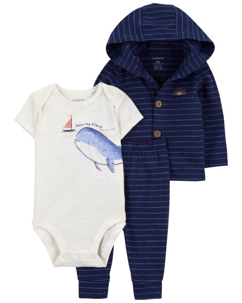 Baby 3-Piece Whale Little Cardigan Set 9M