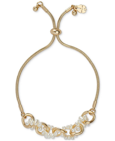Gold-Tone Imitation Pearl Twisted Slider Bracelet