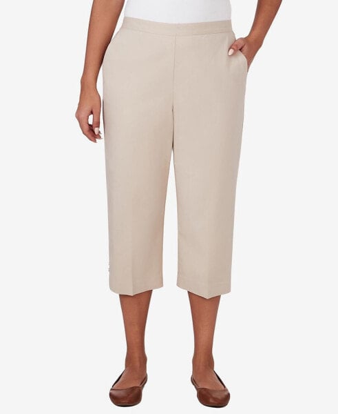 Women's Classic Neutrals Pull On Button Hem Twill Capri Pants