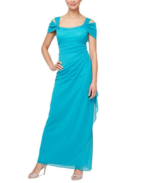 Petite Cowlneck Cold-Shoulder Chiffon Gown