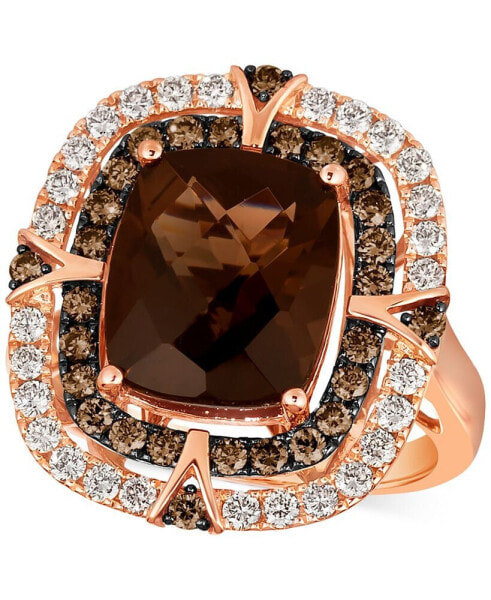 Chocolate Quartz (4-3/4 ct. t.w.) & Diamond (1 ct. t.w.) Double Halo Ring in 14k Rose Gold