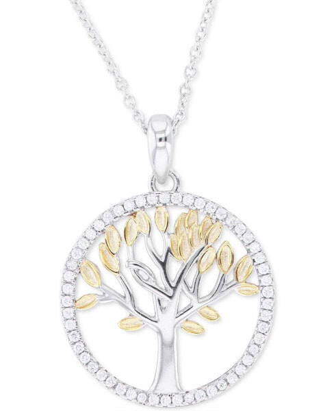 Cubic Zirconia Tree Pendant Necklace in Sterling Silver & 14k Gold-Plate, 16" + 2" extender (Also in Sterling Silver)
