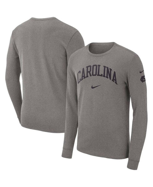 Men's Heather Gray North Carolina Tar Heels Arch 2-Hit Long Sleeve T-Shirt