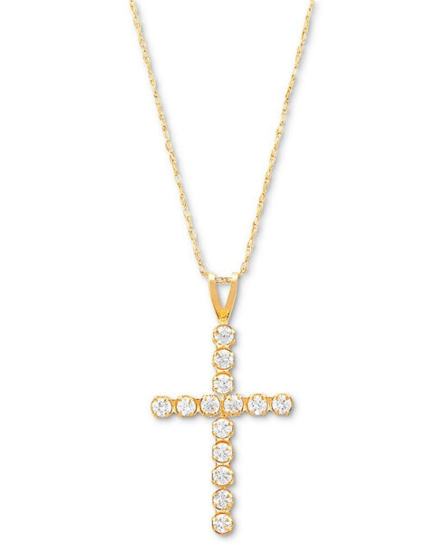 Cubic Zirconia Cross 18" Pendant Necklace in 14k Gold