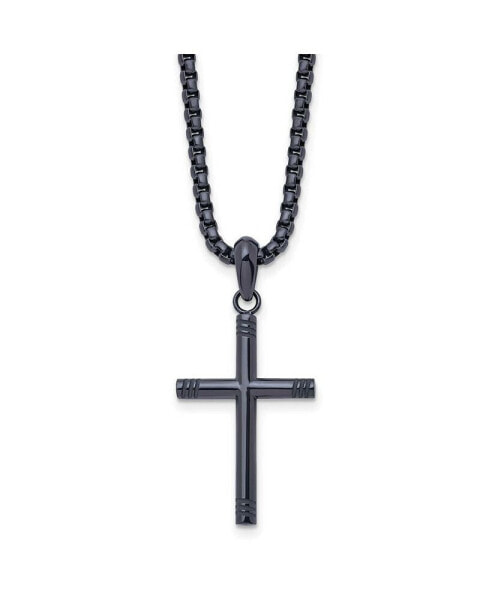 Polished Dark Grey IP-plated Cross Pendant Box Chain Necklace