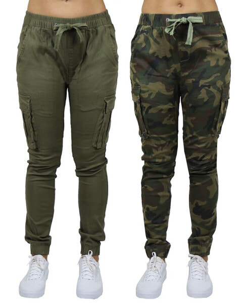 Women's Loose Fit Cotton Stretch Twill Cargo Joggers Set, 2 Pack