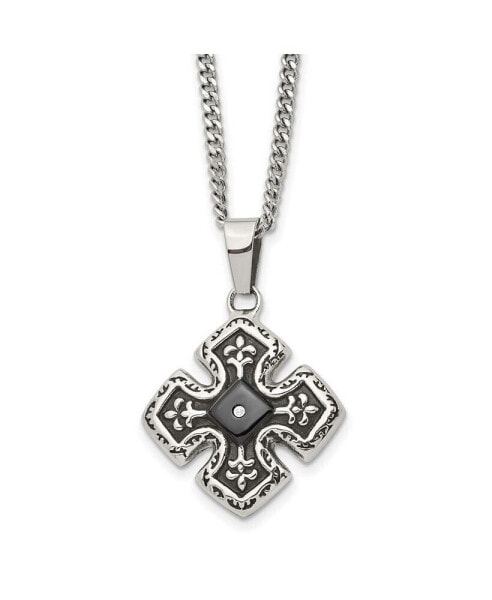 Chisel black IP-plated CZ Celtic Cross Pendant Curb Chain Necklace