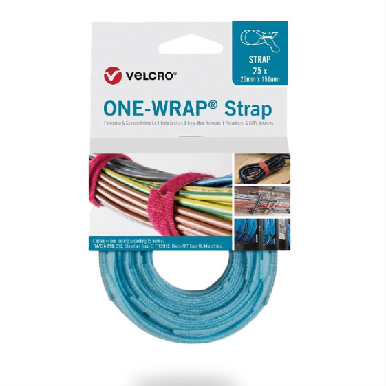 VELCRO ONE-WRAP - Releasable cable tie - Polypropylene (PP) - Velcro - Aqua colour - 150 mm - 20 mm - 25 pc(s)