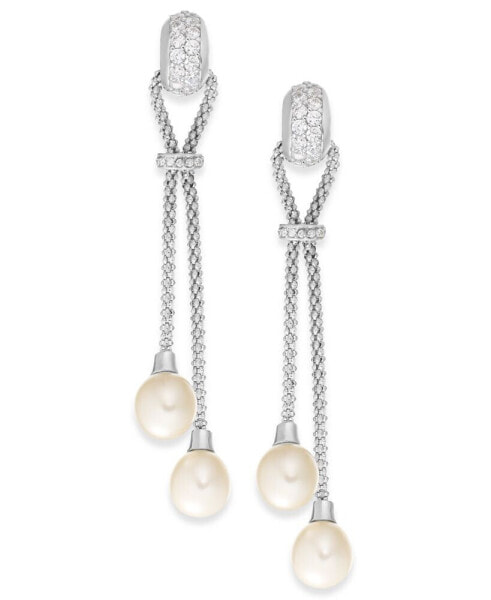Серьги Macy's Pearl & Zirconia Chain