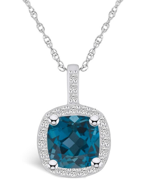 Macy's london Blue Topaz (2-3/4 Ct. T.W.) and Diamond (1/4 Ct. T.W.) Halo Pendant Necklace in 14K White Gold
