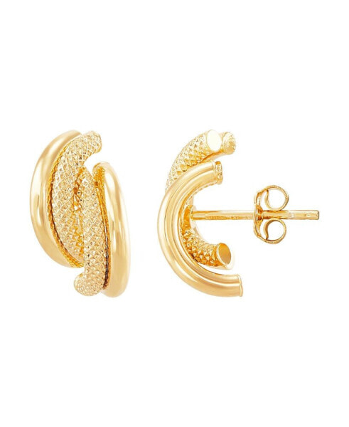 Polished Hollow 4 Row Curve J Hoop Stud Earrings in 10K Yellow Gold