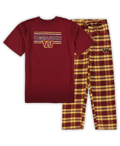 Men's Burgundy, Gold Distressed Washington Commanders Big and Tall Flannel Sleep Set