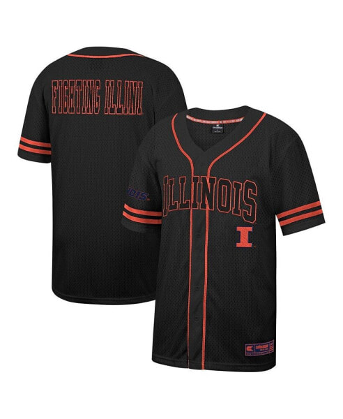 Men's Black Illinois Fighting Illini Free Spirited Mesh Button-Up Baseball Jersey