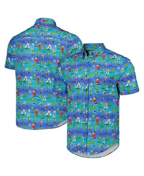 Men's and Women's Blue Teenage Mutant Ninja Turtles vs. Street Fighter Battle of the Bits KUNUFLEX Button-Down Shirt