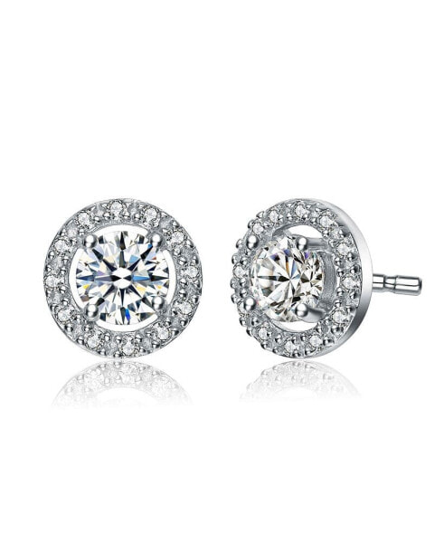 Cubic Zirconia Elegant Halo Stud Earrings