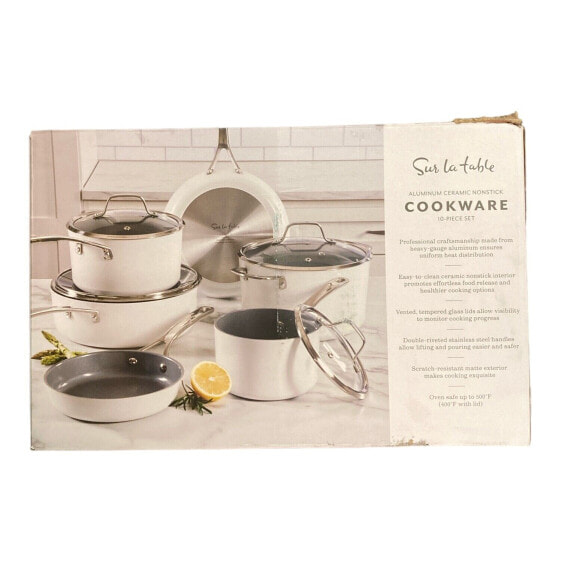 Sur La Table Aluminum Ceramic Non-Stick 10-Piece Cookware Set (White)