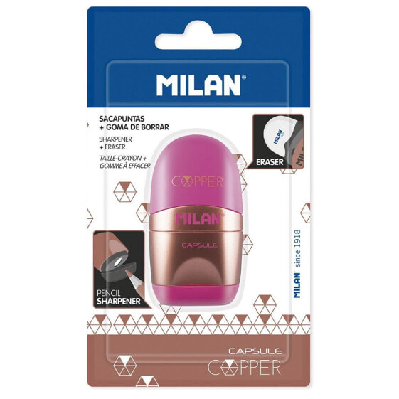 MILAN Blister Pack Eraser With Pencil Sharpener Capsule Copper