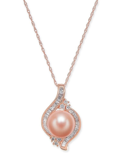 Macy's pink Cultured Freshwater Pearl (8mm) & Diamond (1/4 ct. t.w.) 18" Pendant Necklace in 14k Rose Gold