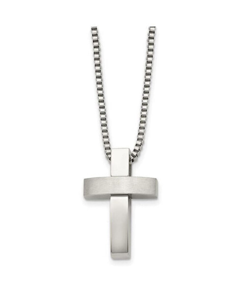 Chisel brushed and Polished Cross Pendant on a Box Chain Necklace