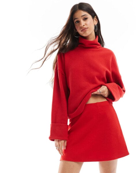 ASOS DESIGN super soft roll neck jumper with cuff detail in red