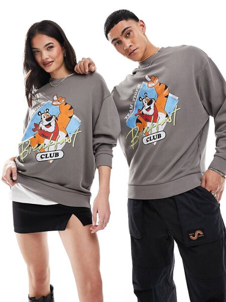 ASOS DESIGN unisex oversized license sweatshirt with Tony the Tiger print in grey