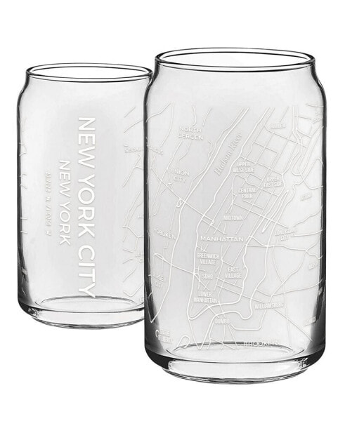 THE CAN New York City Map 16 oz Everyday Glassware, Set of 2