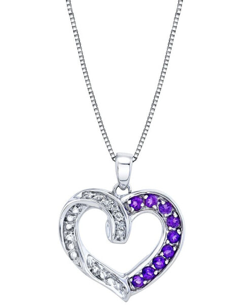 Amethyst (1/2 ct. t.w.) & Diamond (1/20 ct. t.w.) Heart 18" Pendant Necklace in Sterling Silver