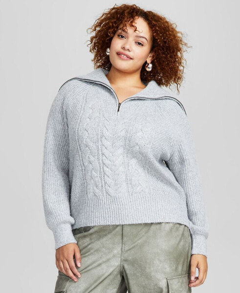 Trendy Plus Size Zip-Collar Sweater, Created for Macy's