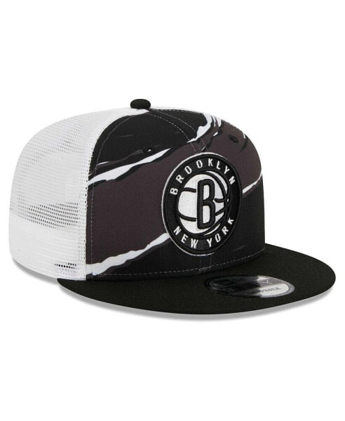 Men's Black/White Brooklyn Nets Tear Trucker 9FIFTY Adjustable Hat