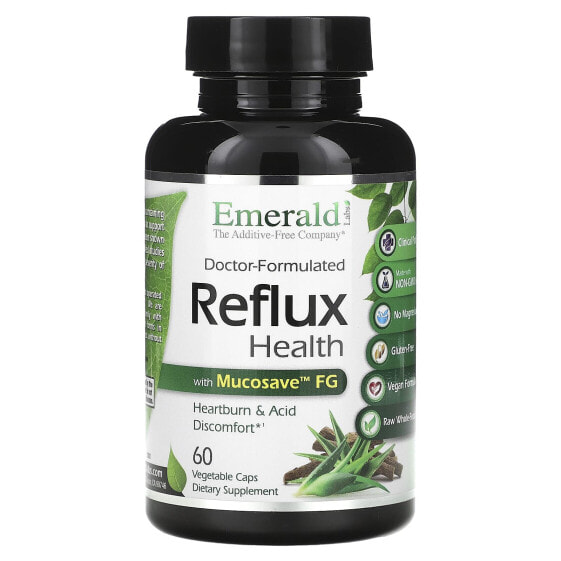 Препарат для здоровья желудка Emerald Laboratories Reflux Health с Mucosave FG, 60 капсул, овощные