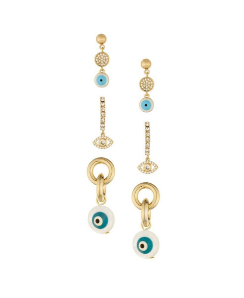 18k Gold-Plated 3-Pc. Set Cubic Zirconia Evil Eye Drop Earrings