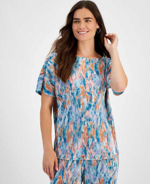 Women's Plissé Watercolor-Print Top, Created for Macy's