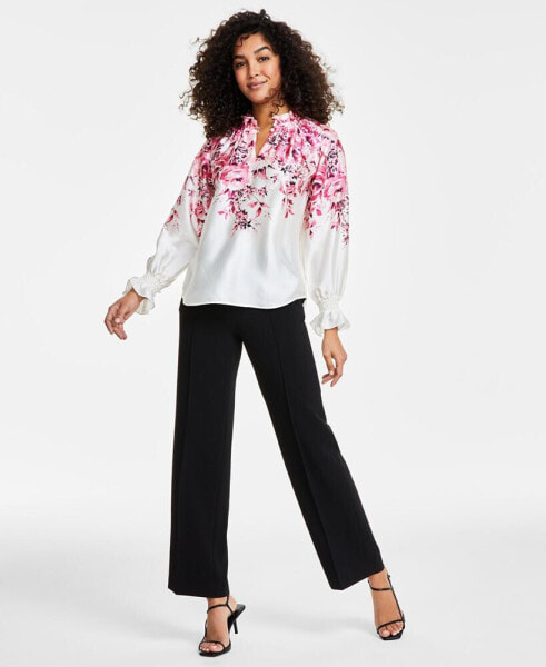 Women's Ruffled-Neck Floral-Print Top, Created for Macy's