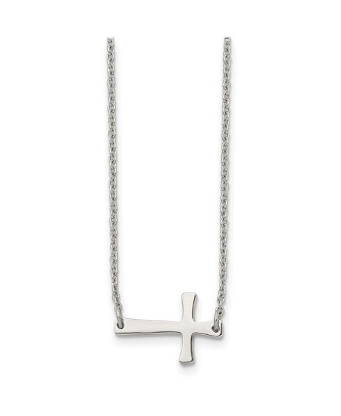 Polished Sideways Cross on a 16 inch Cable Chain Necklace