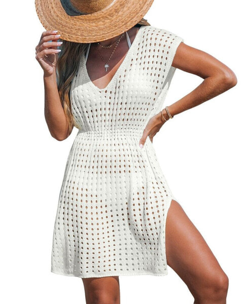 Women's White Dolman Sleeve Cutout Knit Cover-Up