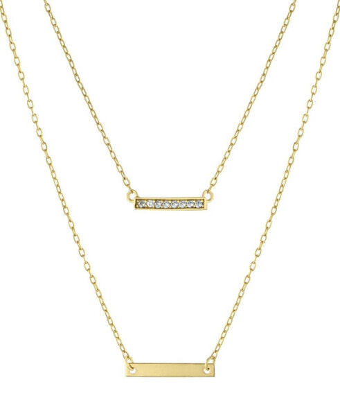Double Layered 16" + 2" Cubic Zirconia Double Bars Chain Necklace in Gold Over Sterling Silver