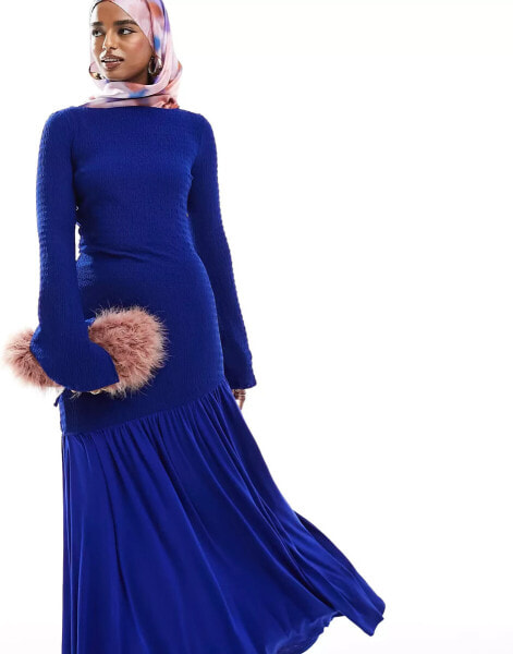 Daska pleated hem maxi dress in cobalt blue