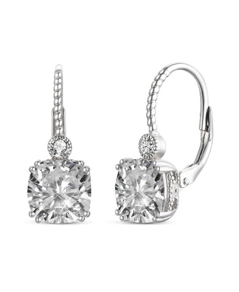 Sterling Silver White Gold Plating Cubic Zirconia Leverback Drop Earrings