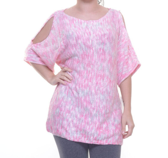 NY Collection Women's Elbow Sleeve Cold Shoulder Top Pink white Size XL