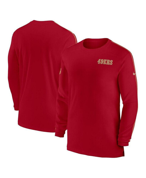 Men's Scarlet San Francisco 49ers Sideline Coach UV Performance Long Sleeve T-Shirt