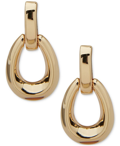 Gold-Tone Bevel Open Oval Drop Earrings