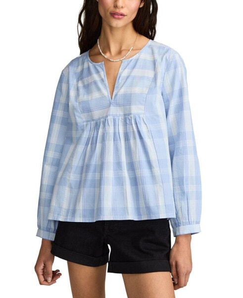 Women's Cotton Plaid Popover Top