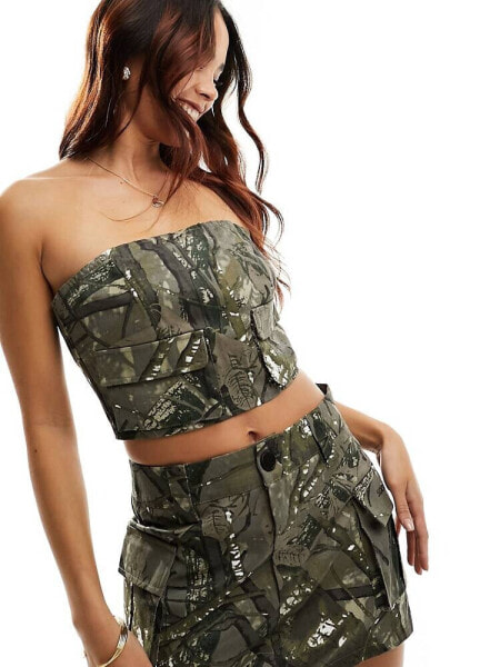 Sixth June co-ord camo print bandeau top in green