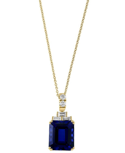 EFFY® Lab Grown Sapphire (10 ct. t.w.) & Lab Grown Diamond (1/2 ct. t.w.) 18" Pendant Necklace in 14k Gold