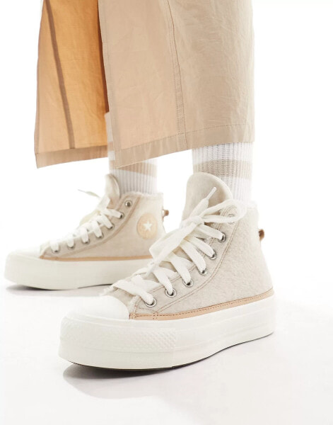 Converse Chuck Taylor All Star Lift Hi wool trainers in beige