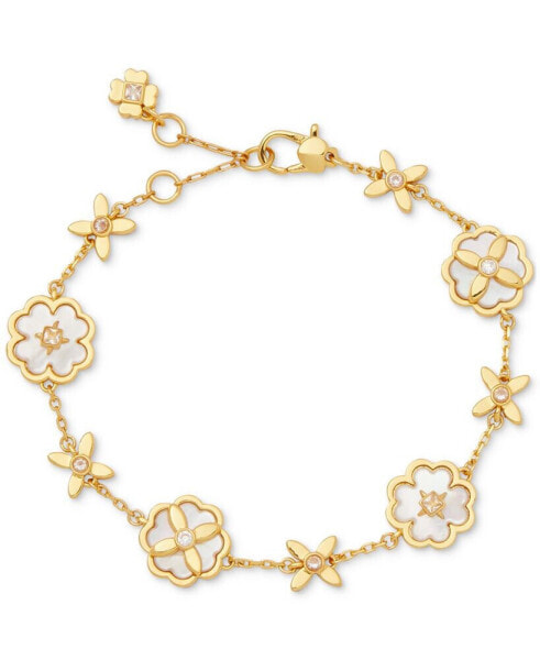 Gold-Tone Cubic Zirconia & Mother-of-Pearl Flower Flex Bracelet