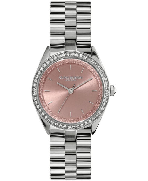 Women's Bejeweled Silver-Tone Stainless Steel Watch 34mm