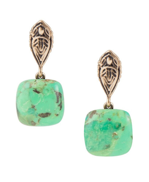 Ornate Bronze and Genuine Lime Turquoise Drop Earrings