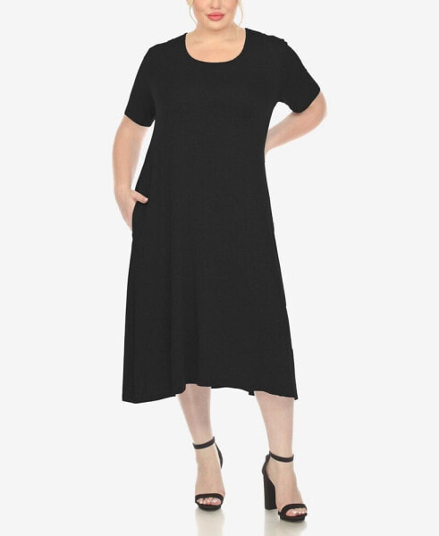 Plus Size Short Sleeve Pocket Swing Midi Dress