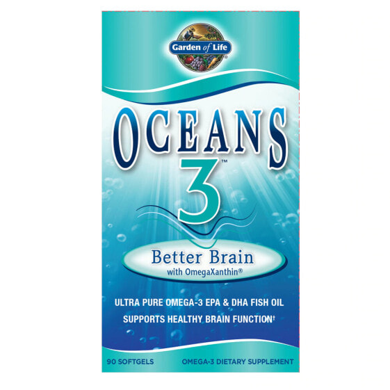Garden of Life Oceans 3 Better Brain Ультрачистый рыбий жи - омега-3 для поддержки работы мозга  90 гелевых капсул